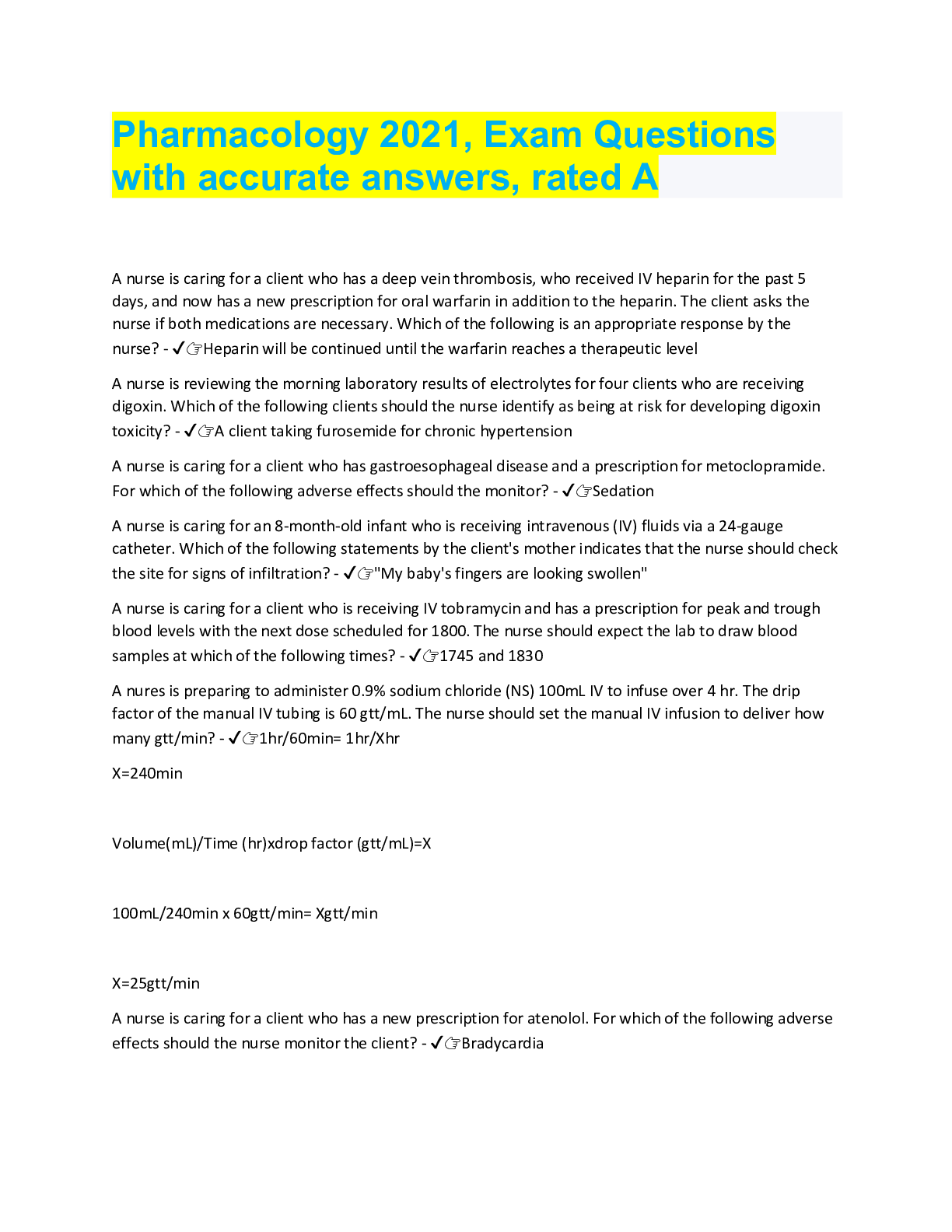 Preview image for Pharmacology 2021, Exam Questions with accurate answers, rated A